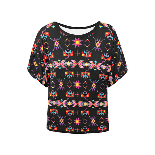 Scattered Generations Black Women's Batwing-Sleeved Blouse T shirt