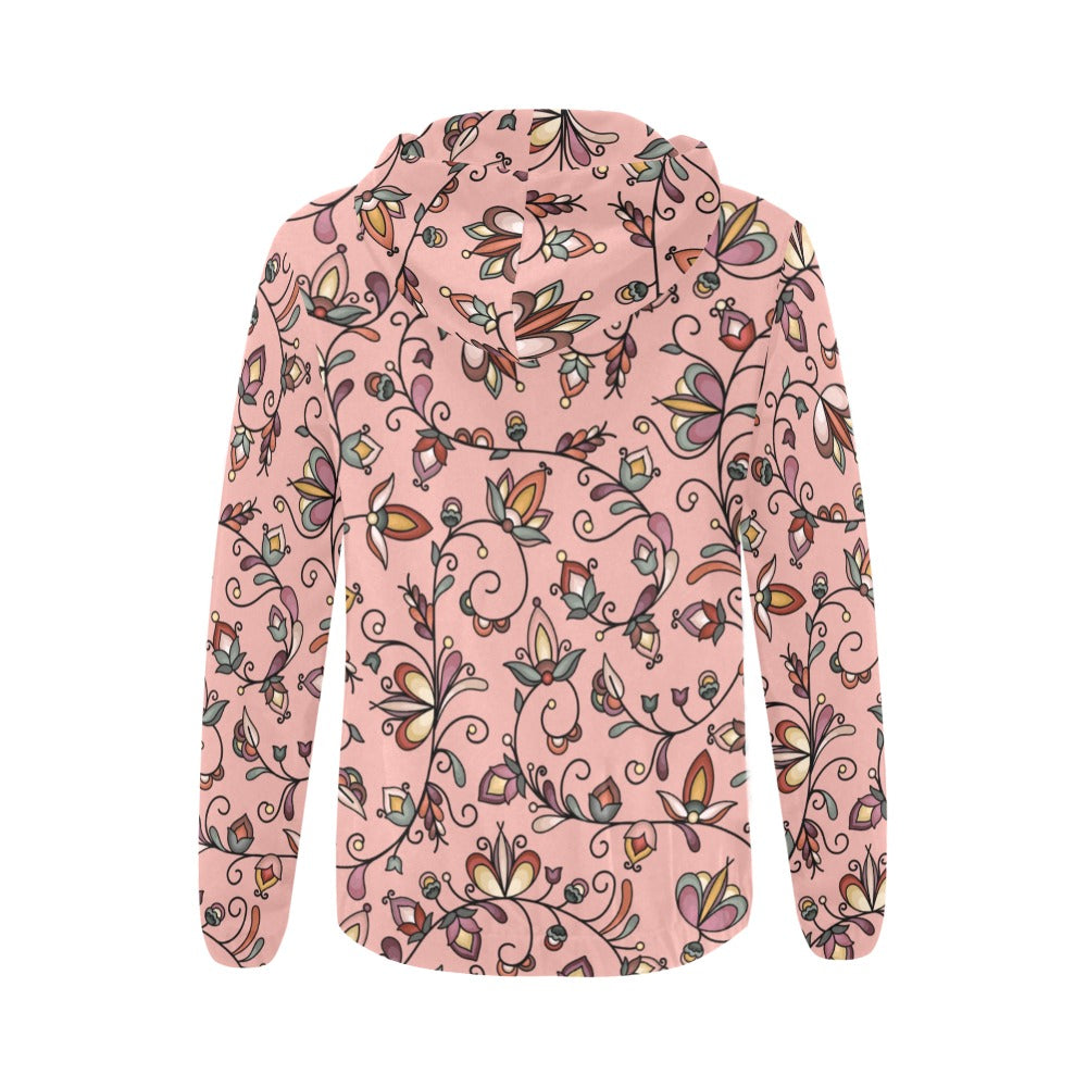 Burnt Sky Petals Peach Full Zip Hoodie for Women