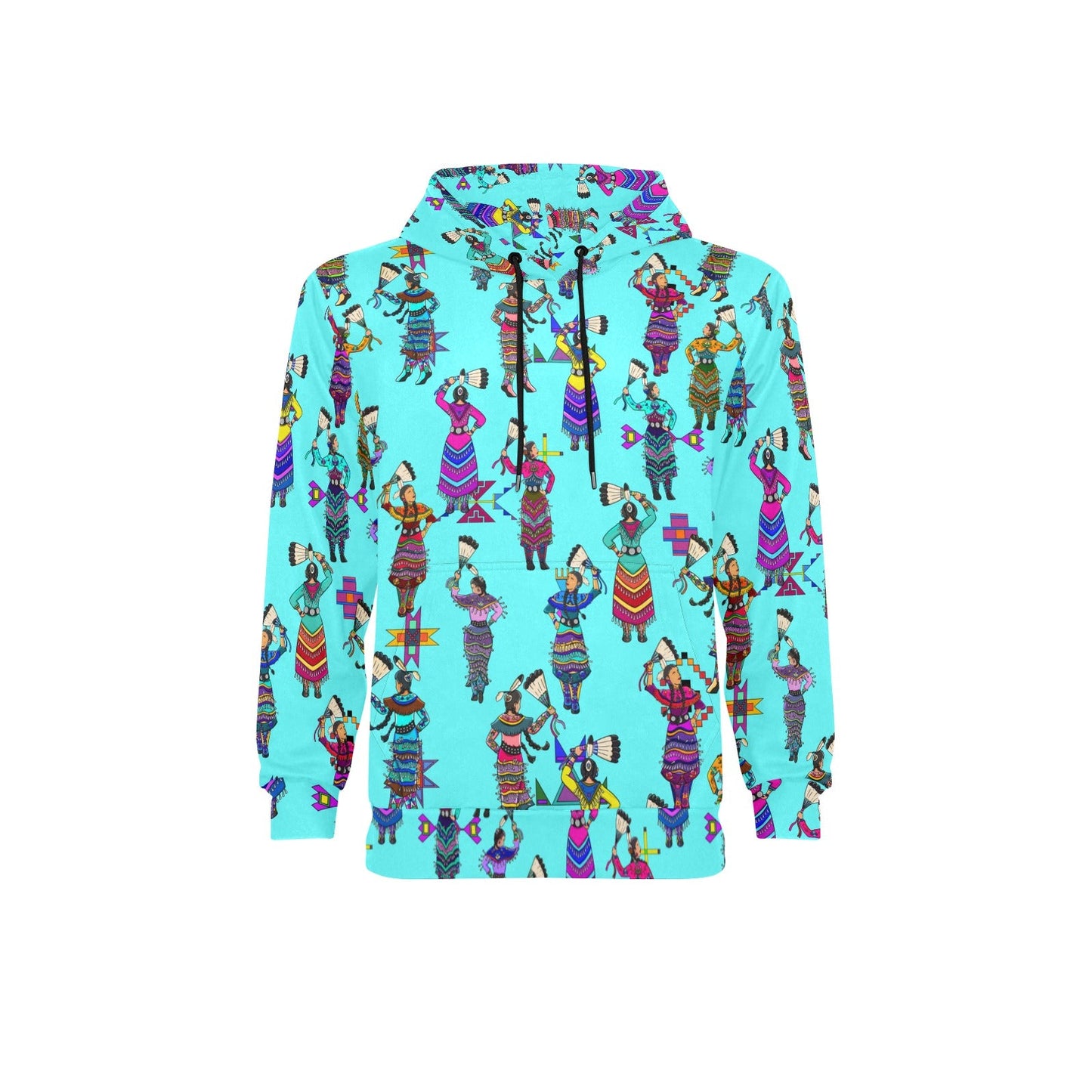 Women's Jingle Dancers Turquoise Men's Long Sleeve Fleece Hoodie