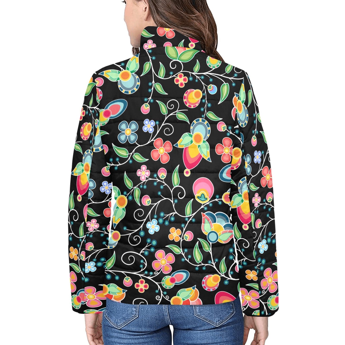 Floral Bounty Black Women's Padded Jacket