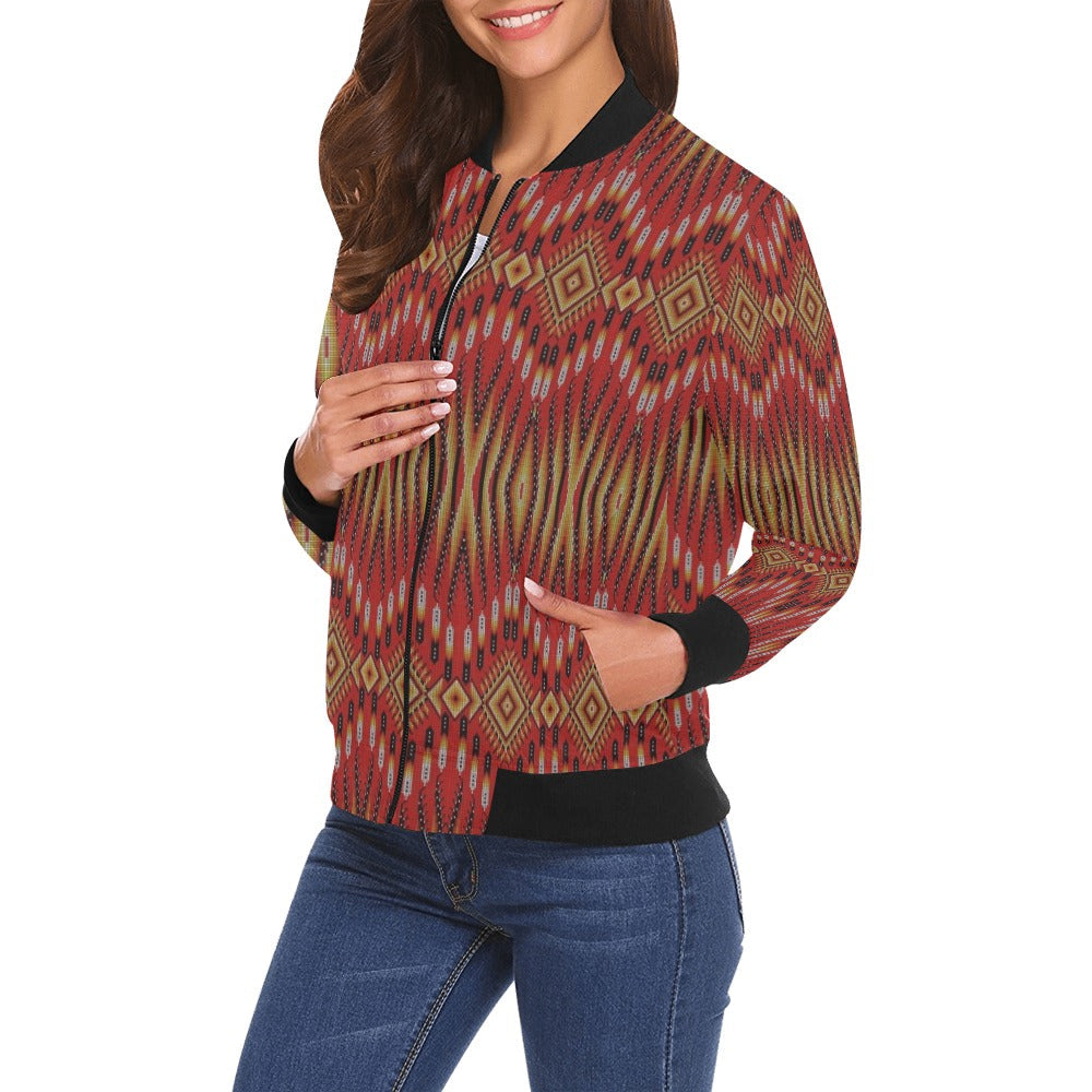 Fire Feather Red Bomber Jacket for Women