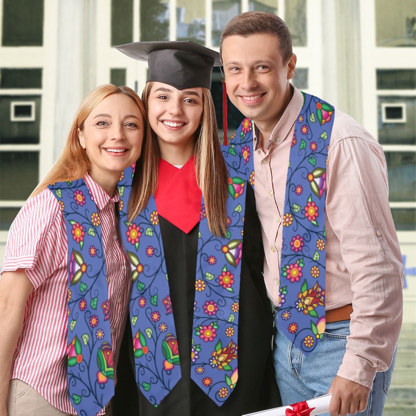 Heartbeat Petals Blue Graduation Stole