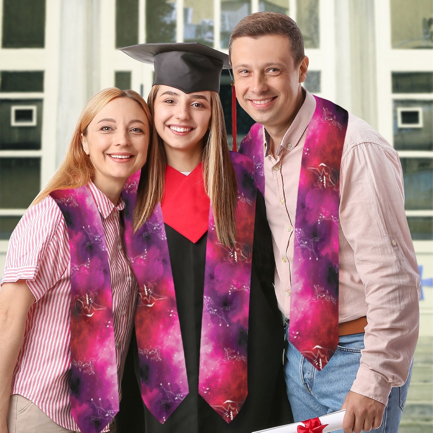 Animal Ancestors 8 Gaseous Clouds Pink and Red Graduation Stole