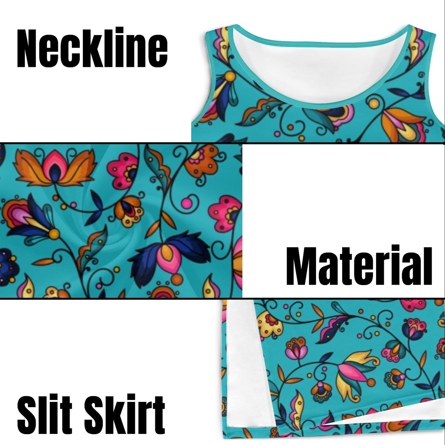 Copper Prairie Petals Turquoise Phaedra Sleeveless Open Fork Long Dress