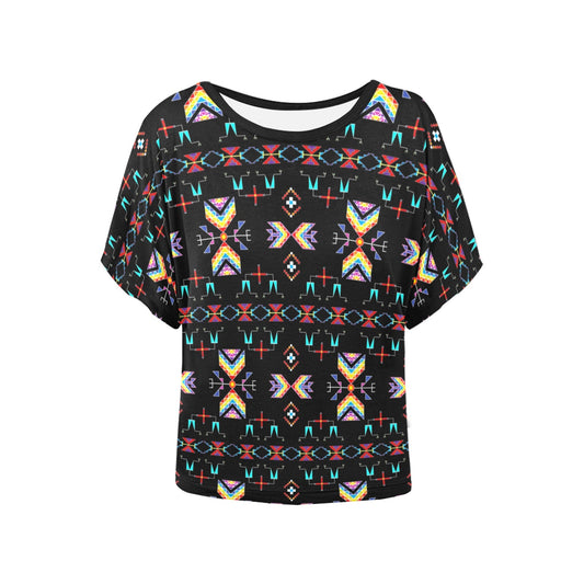 Rainy Chief Rainbow Black Women's Batwing-Sleeved Blouse T shirt