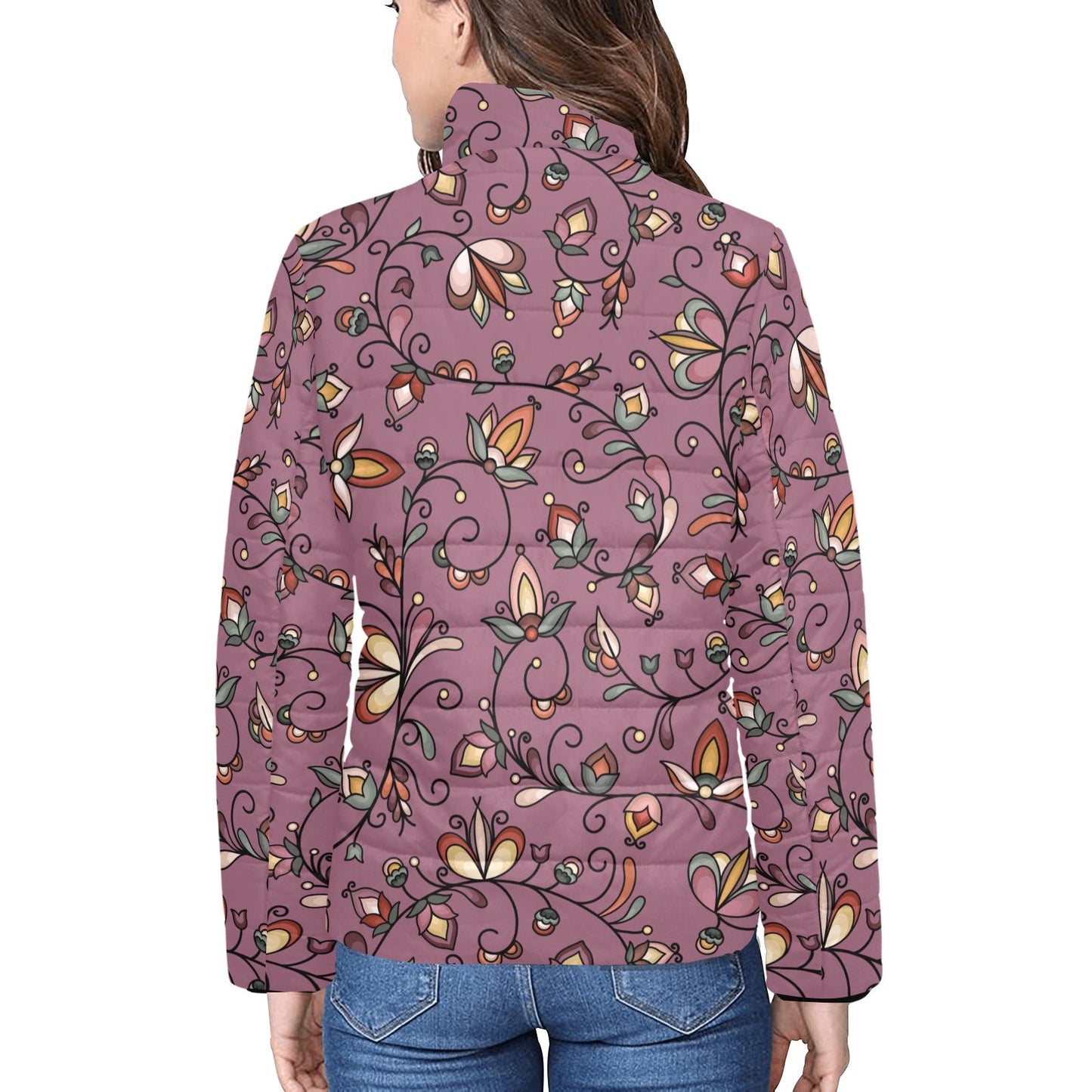 Burnt Sky Petals Magenta Women's Stand Collar Padded Jacket