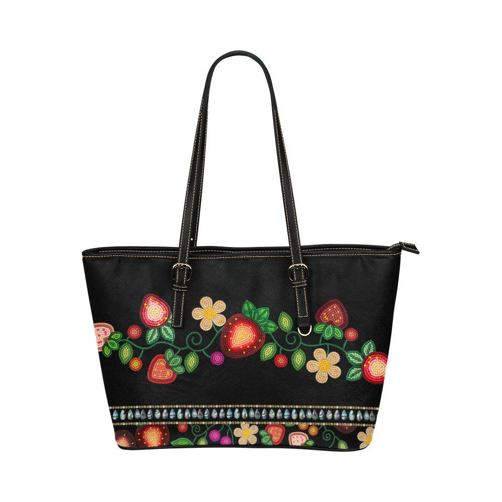 Berry Garden Black Leather Tote