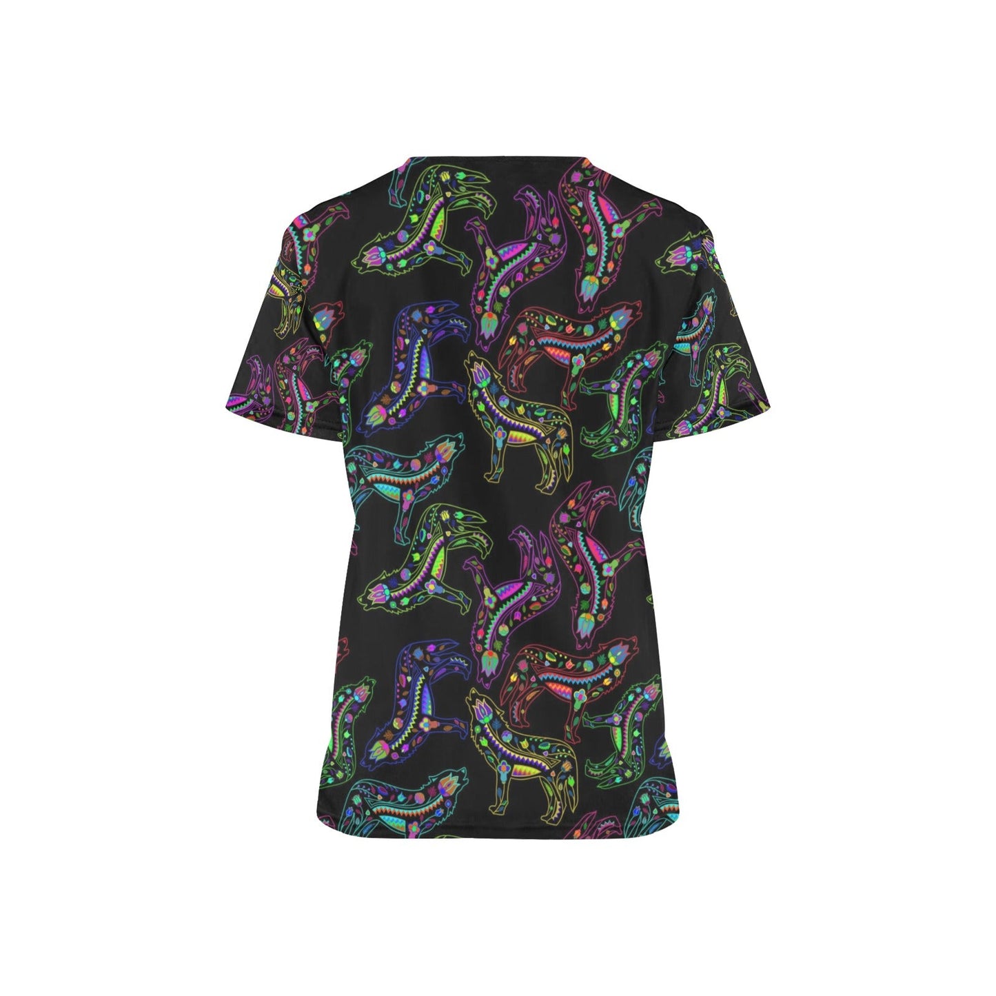 Neon Floral Wolves Scrub Top