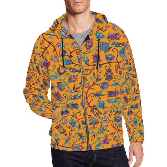 Buffalo Bloom Orange Men's Zipper Hoodie