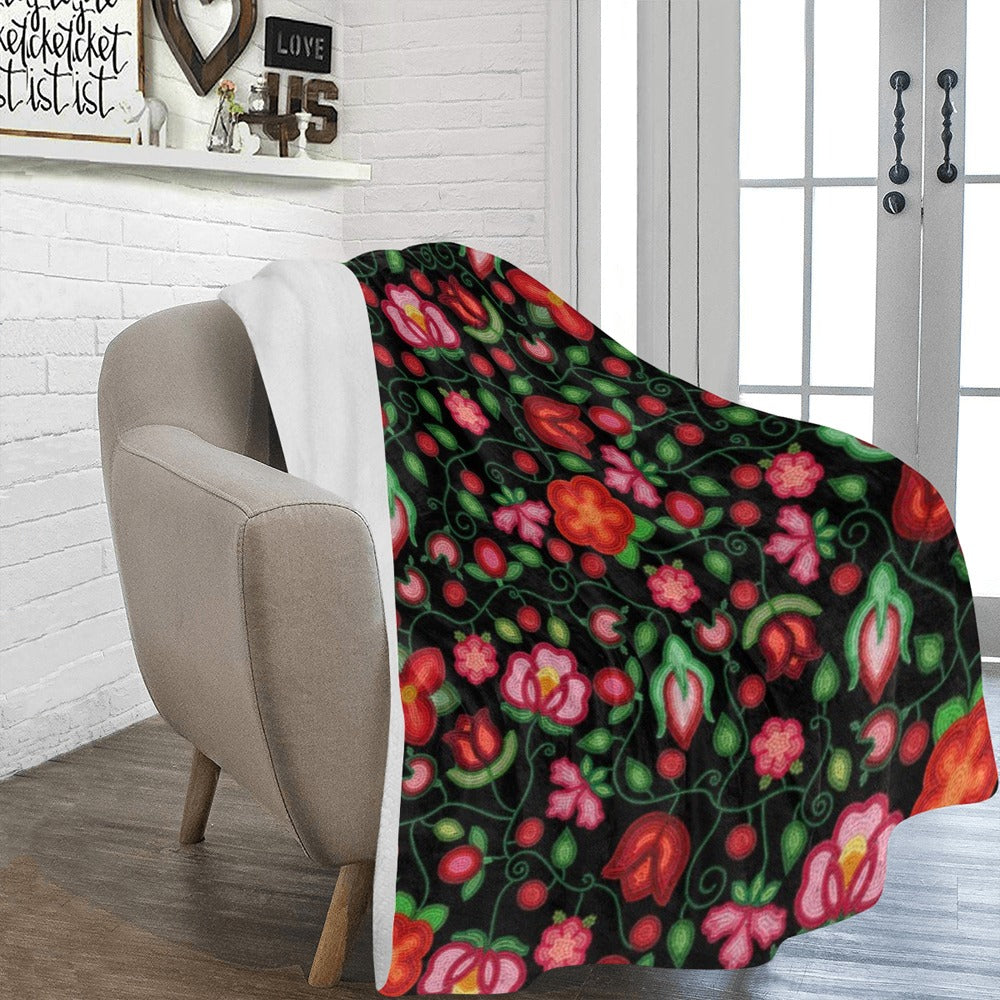 Rose Reverie Black X-Large Micro Fleece Blanket