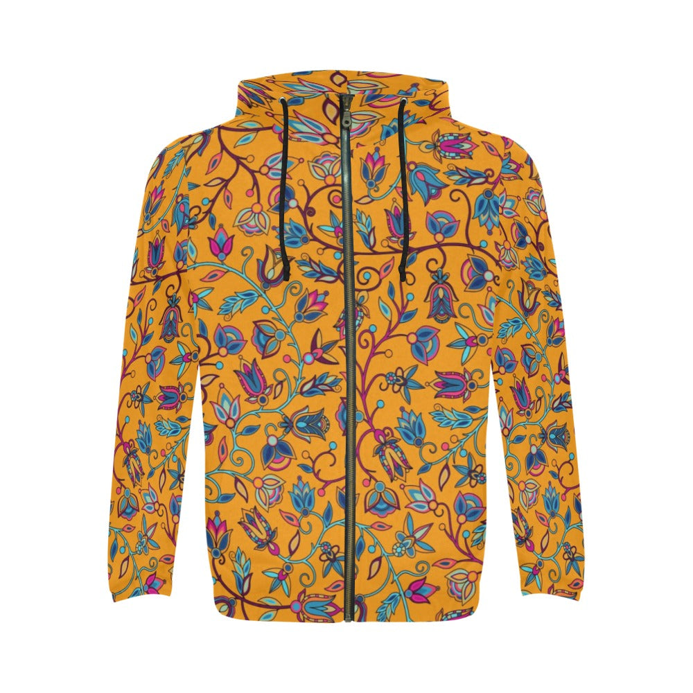 Buffalo Bloom Orange Men's Zipper Hoodie