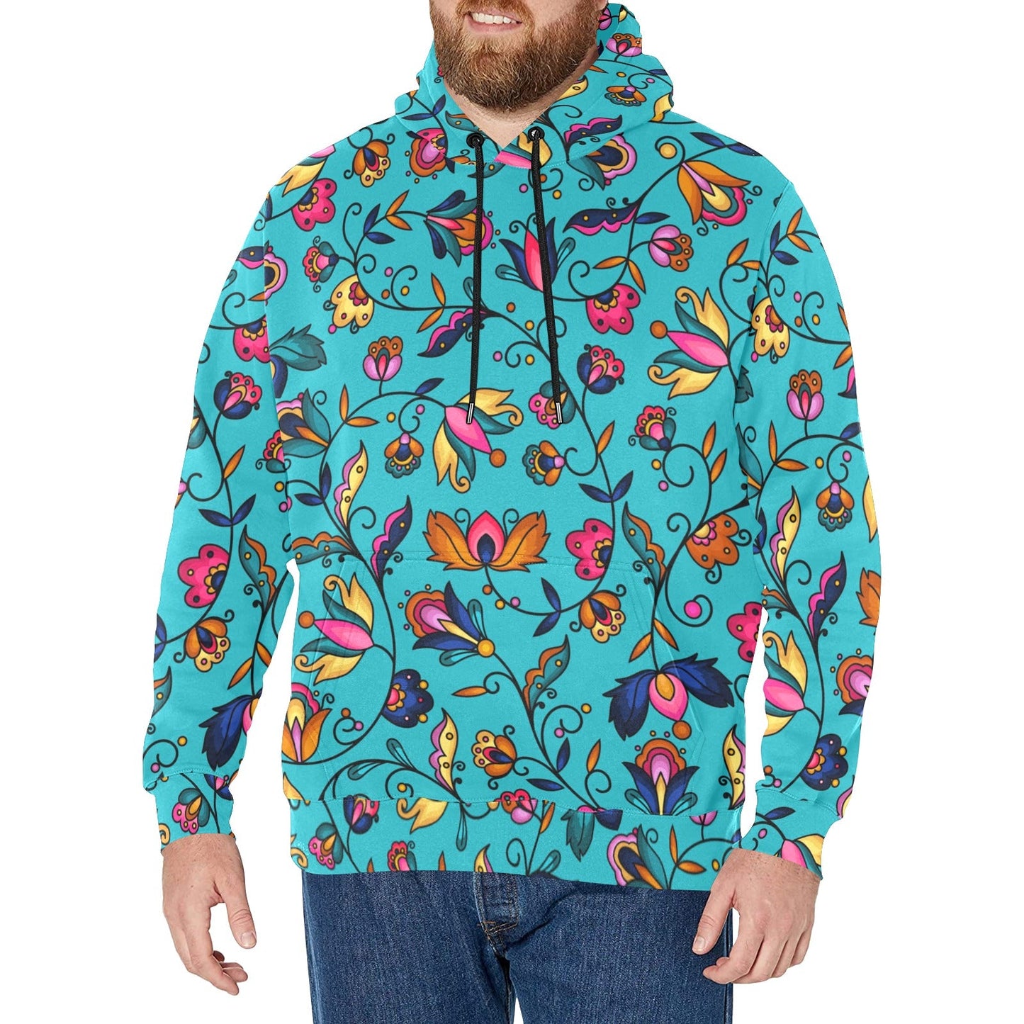 Copper Prairie Petals Turquoise Men's Long Sleeve Fleece Hoodie
