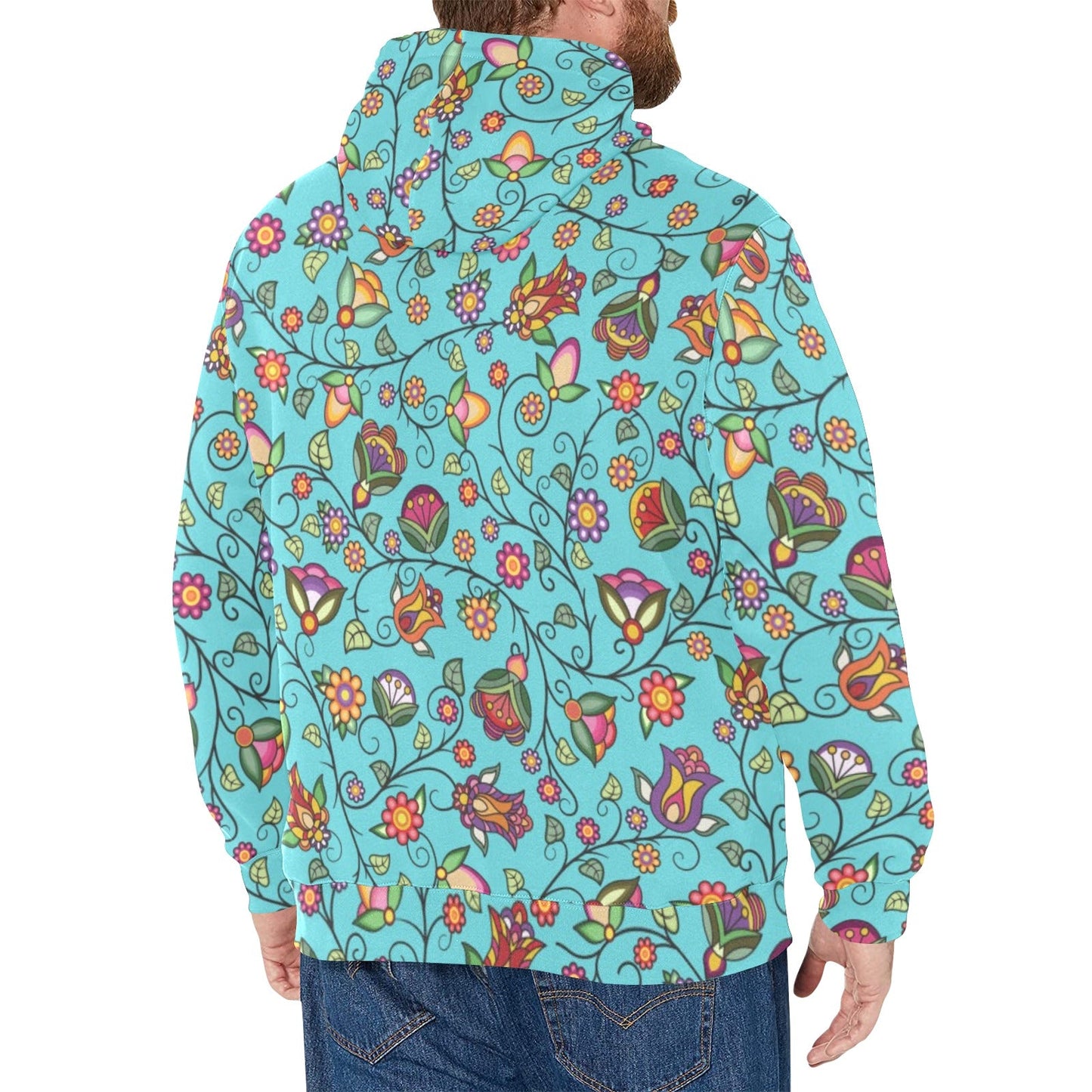 Heartbeat Petals Turquoise Men's Long Sleeve Fleece Hoodie