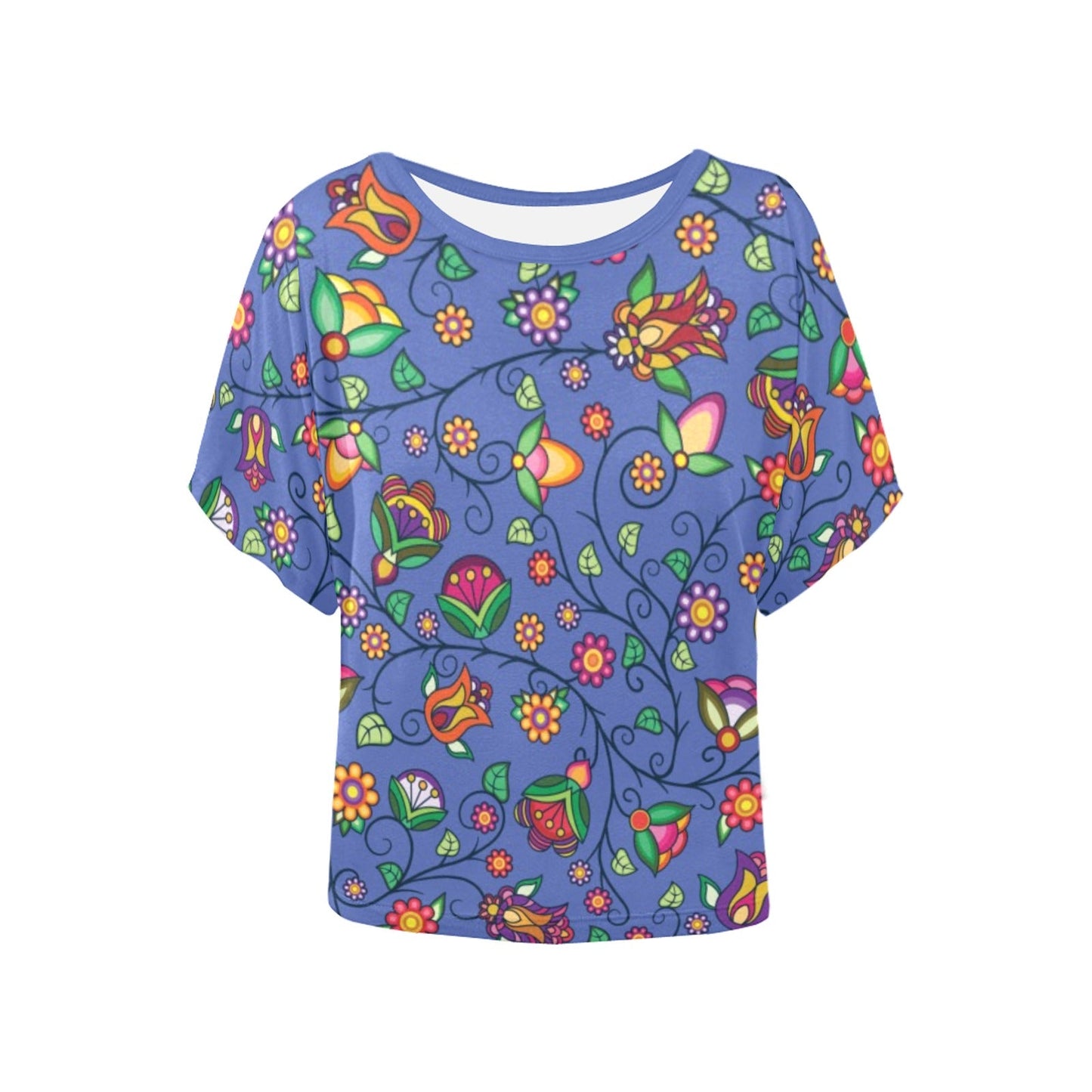 Heartbeat Petals Blue Women's Batwing-Sleeved Blouse T shirt