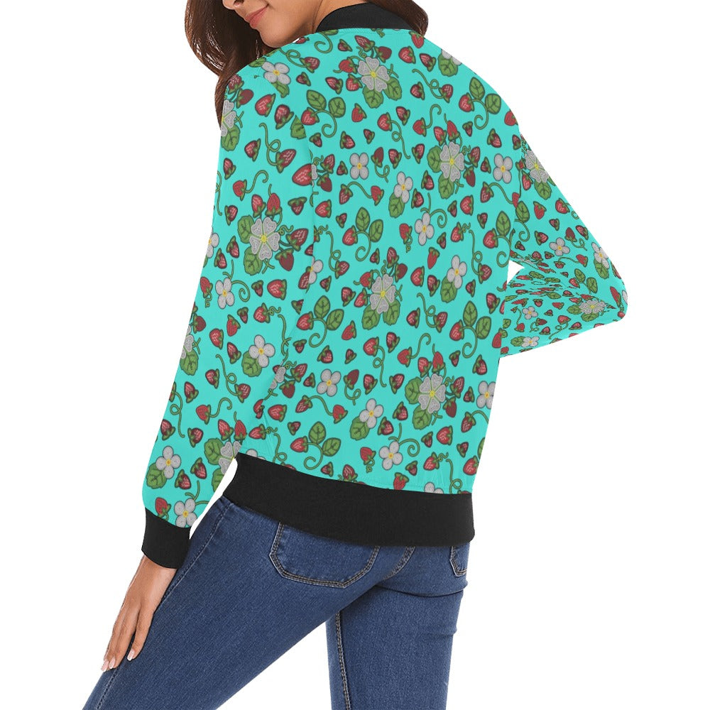 Strawberry Dreams Turquoise Bomber Jacket for Women