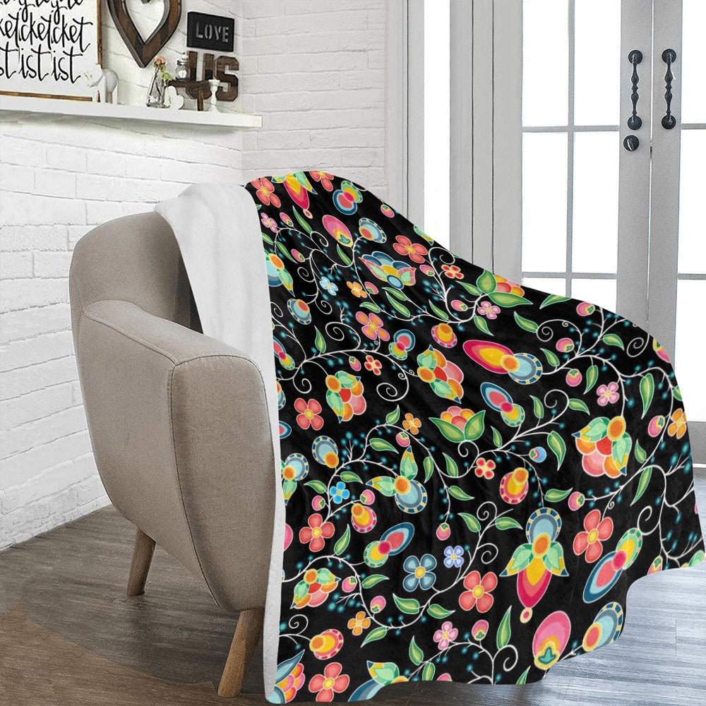 Floral Bounty Black X-Large Micro Fleece Blanket