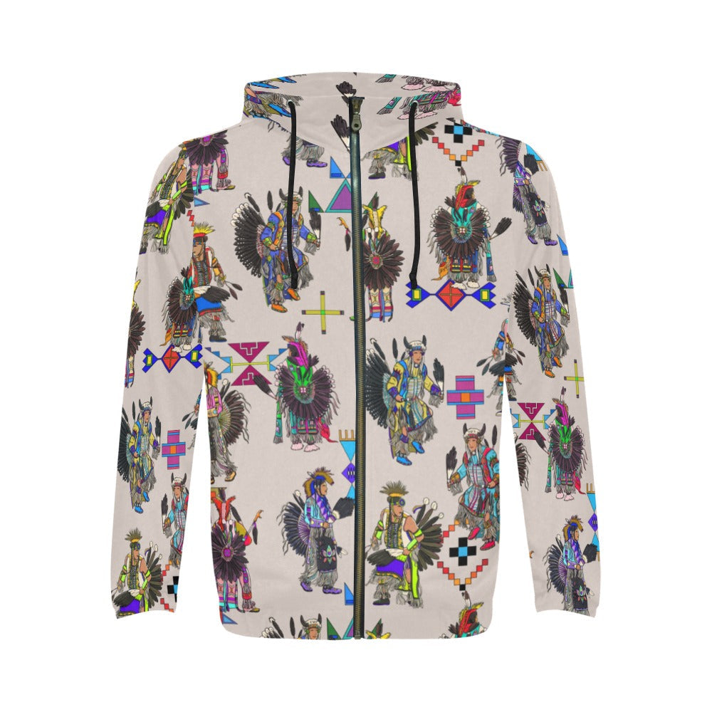 Men's Tradish Dancers Muslin White Men's Zipper Hoodie