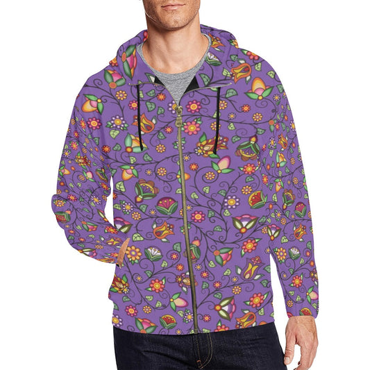 Heartbeat Petals Purple Men's Zipper Hoodie