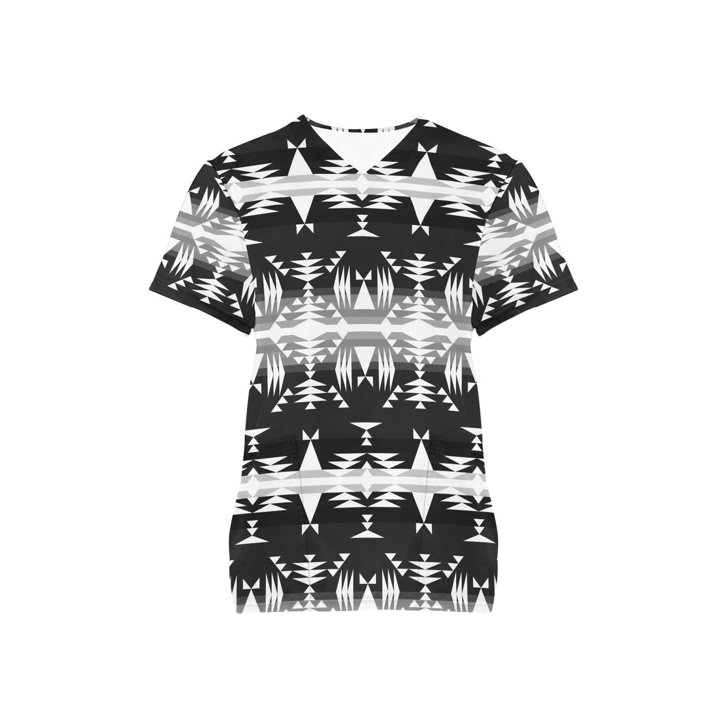 Between the Mountains Black and White Scrub Top