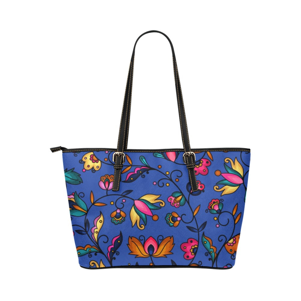 Copper Prairie Petals Blue Leather Tote