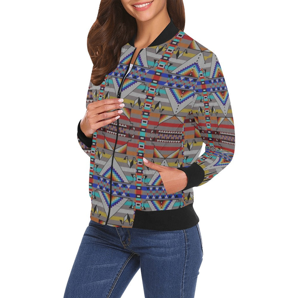 Medicine Blessing Grey Bomber Jacket for Women