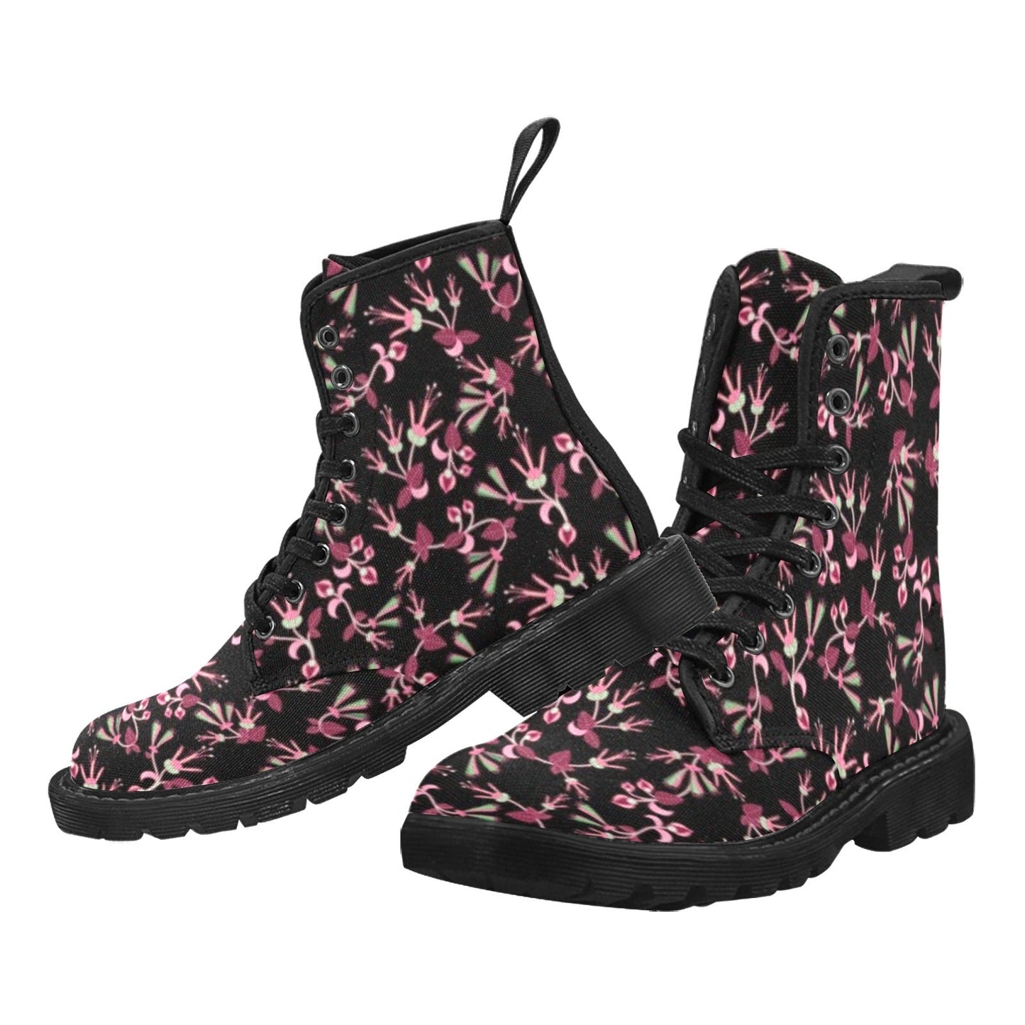 Floral Green Black Boots for Men