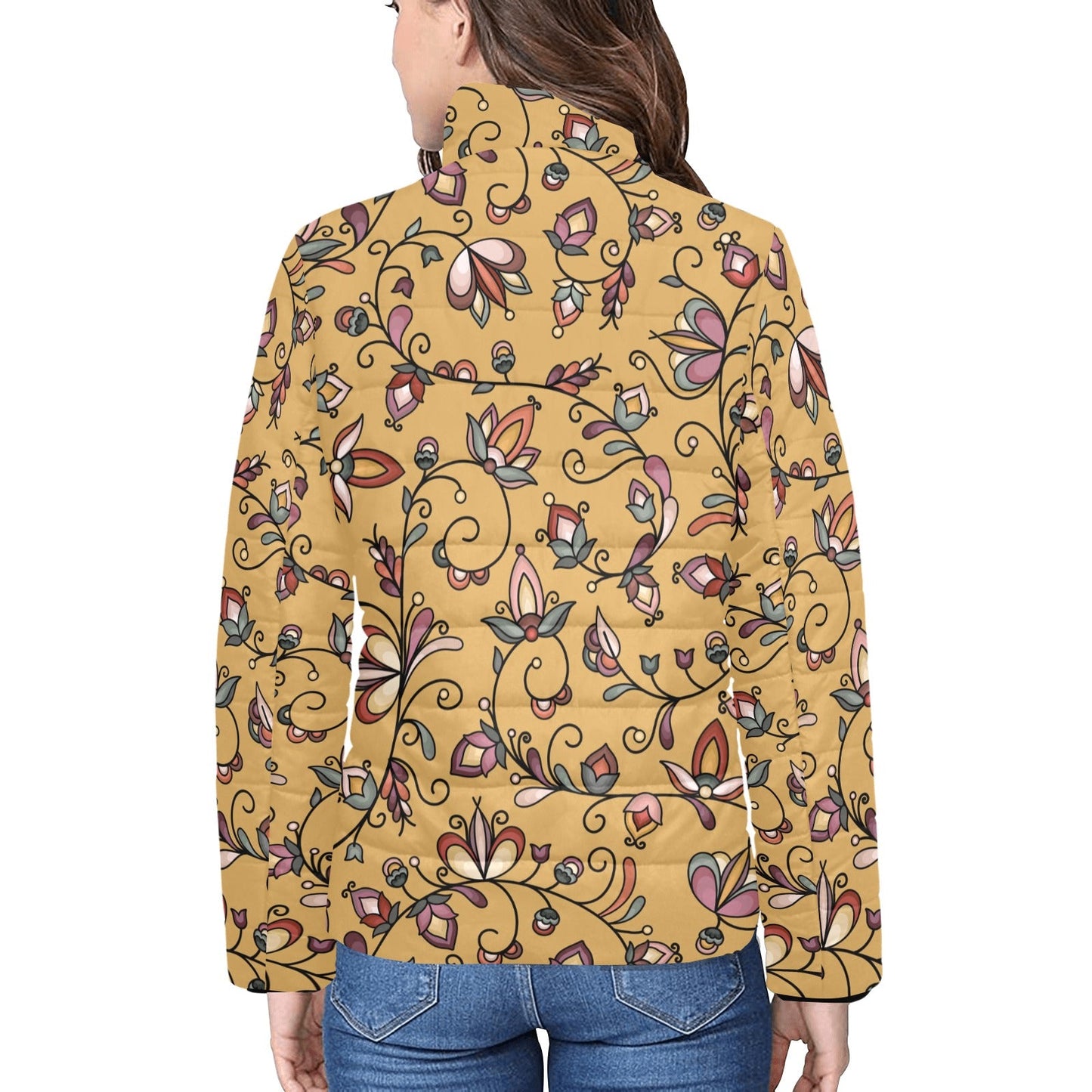 Burnt Sky Petals Gold Women's Stand Collar Padded Jacket