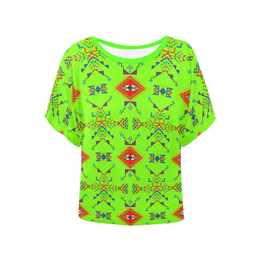 Buffalo Jump Neon Green Women's Batwing-Sleeved Blouse T shirt