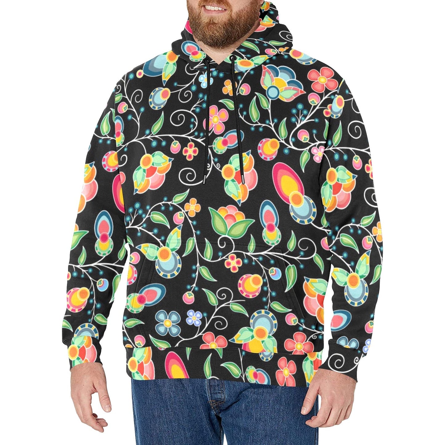 Floral Bounty Black Men's Long Sleeve Fleece Hoodie