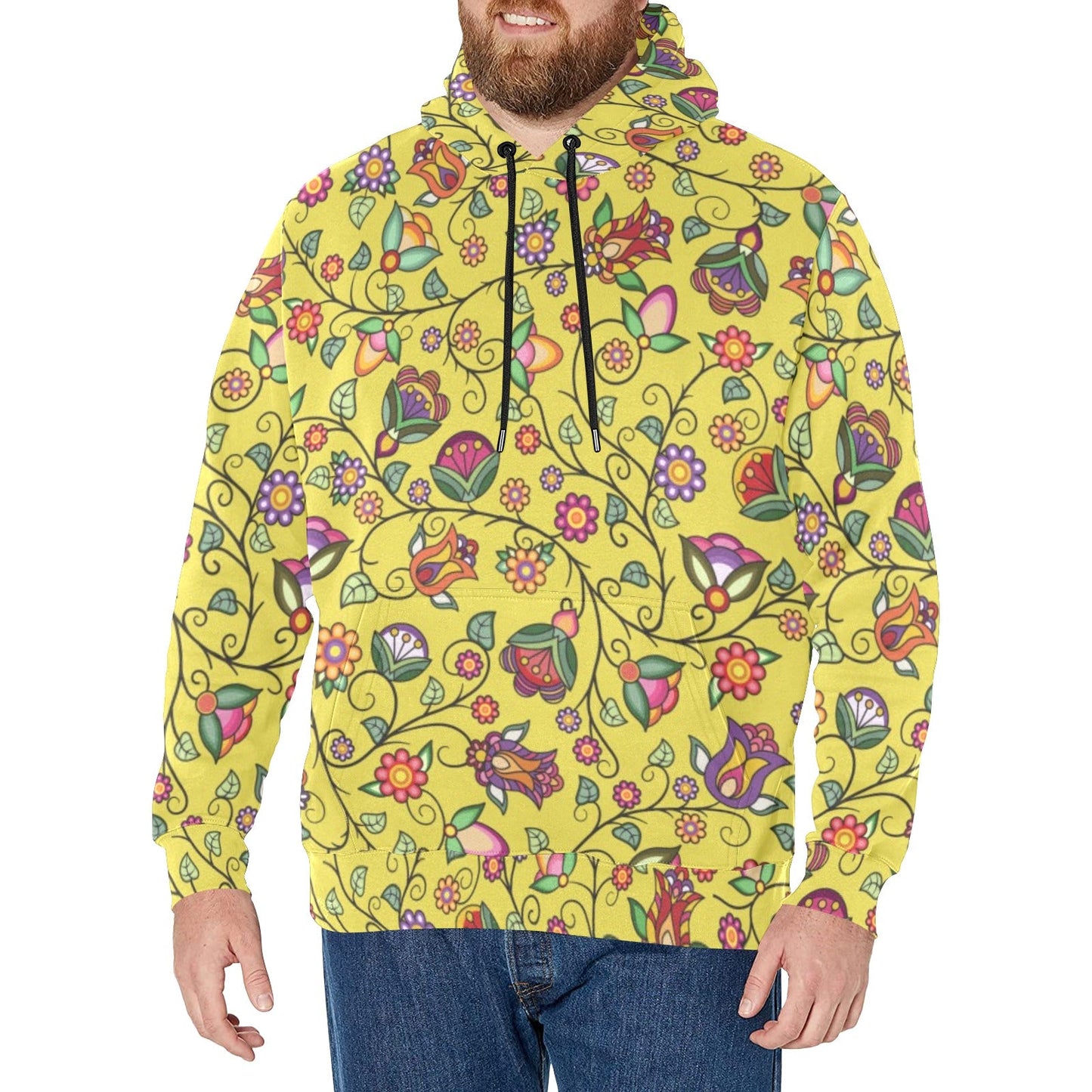 Heartbeat Petals Yellow Men's Long Sleeve Fleece Hoodie