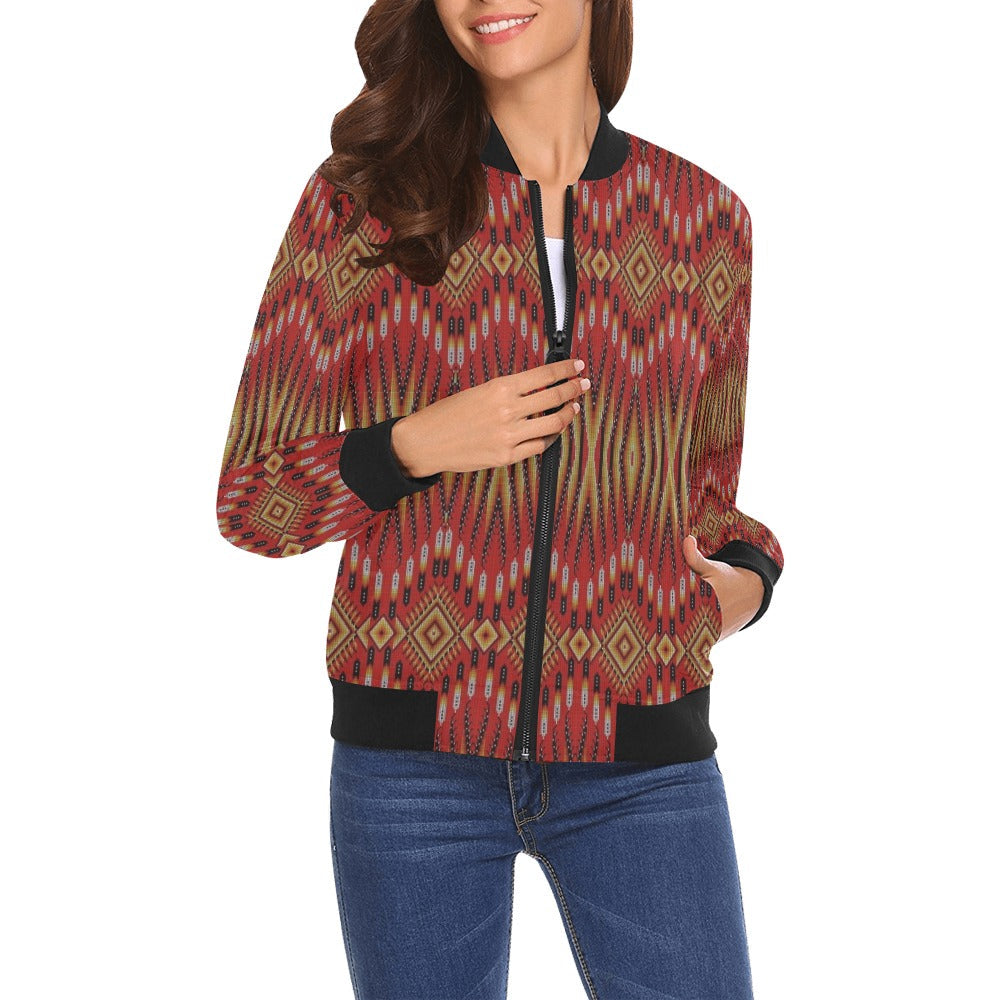 Fire Feather Red Bomber Jacket for Women