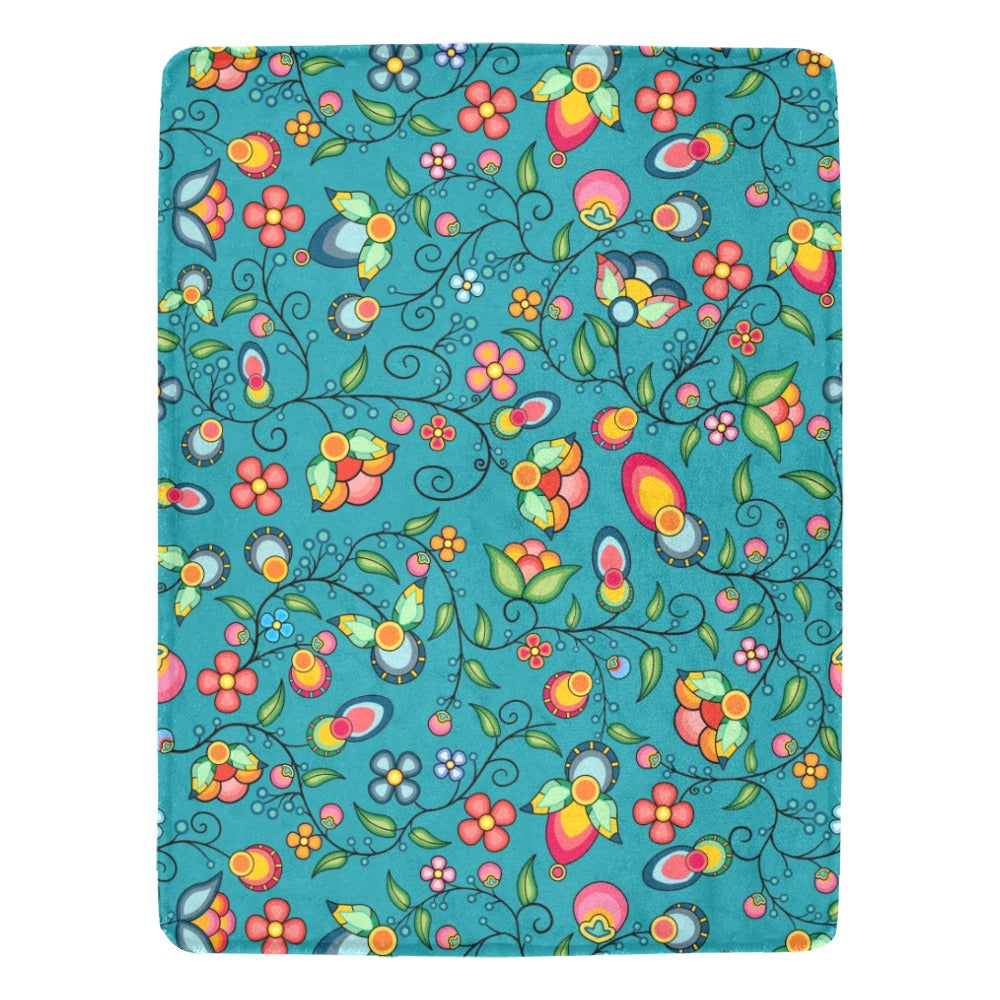 Floral Bounty Teal X-Large Micro Fleece Blanket