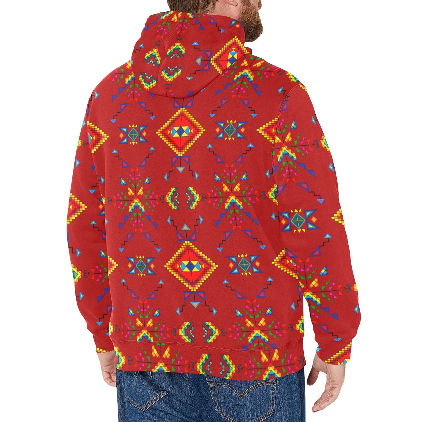 Buffalo Jump Red Men's Long Sleeve Fleece Hoodie