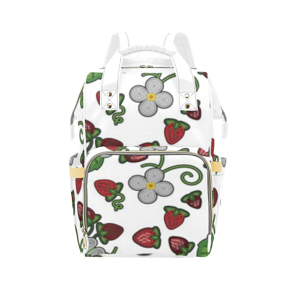 Strawberry Dreams White Multi-Function Diaper Backpack/Diaper Bag