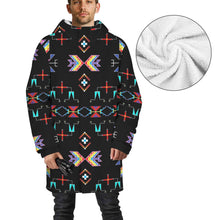 Load image into Gallery viewer, Rainy Chief Rainbow Black Unisex Sherpa Lined Hooded Coat
