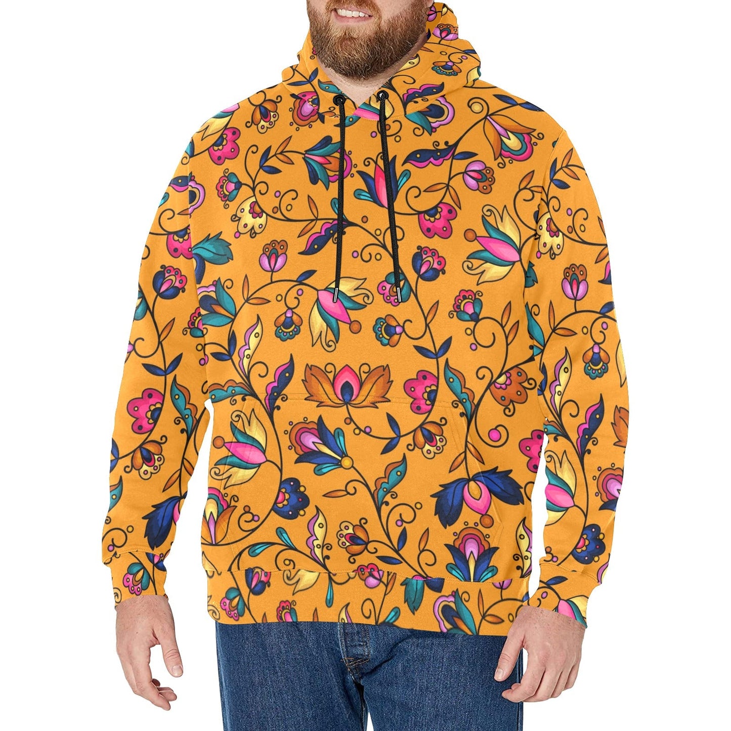 Copper Prairie Petals Orange Men's Long Sleeve Fleece Hoodie
