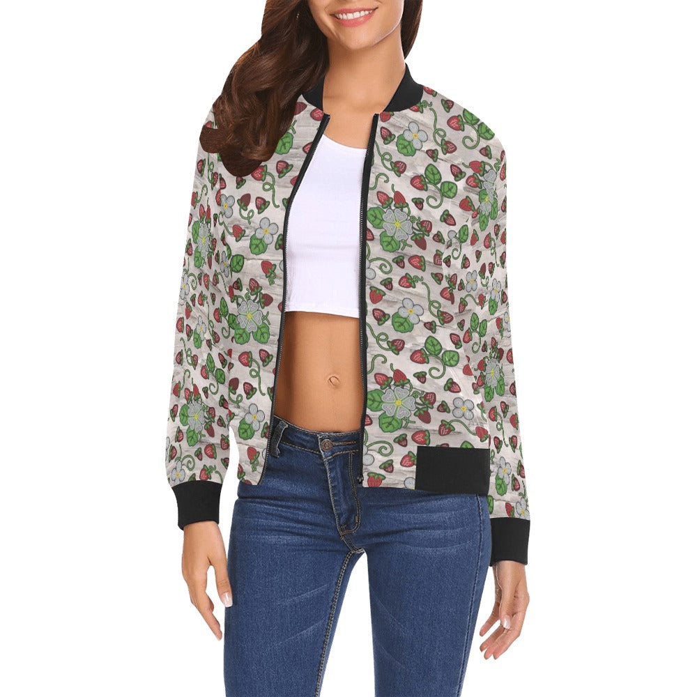 Strawberry Dreams Bright Birch Bomber Jacket for Women