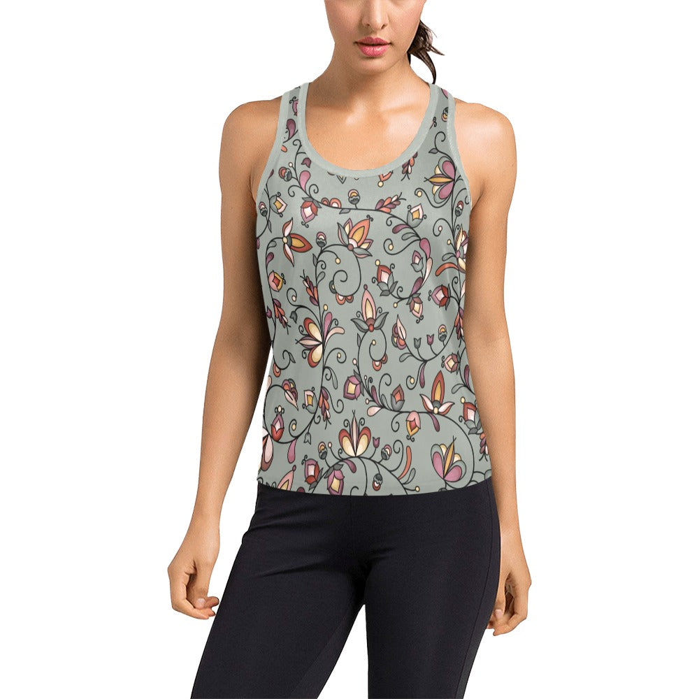 Burnt Sky Petals Green Women's Racerback Tank Top