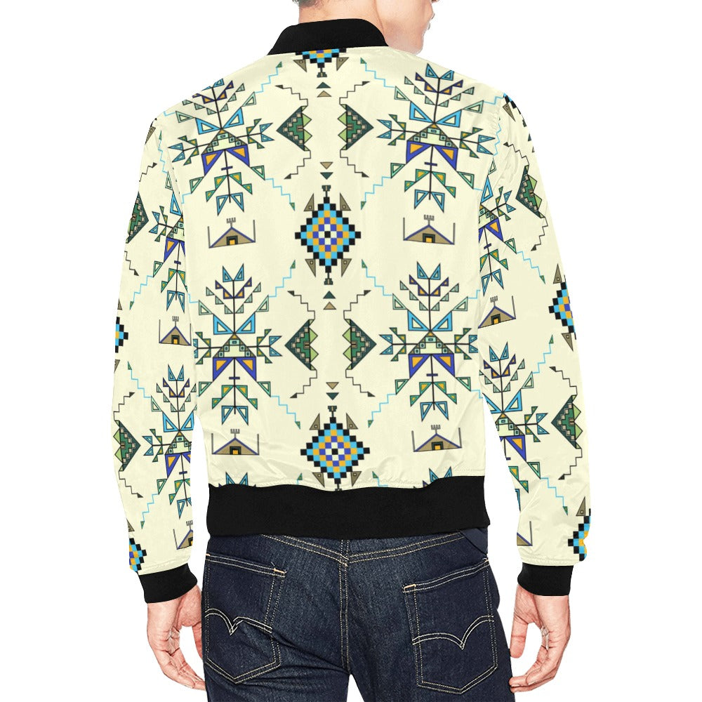 Bear Shield Cream Bomber Jacket for Men