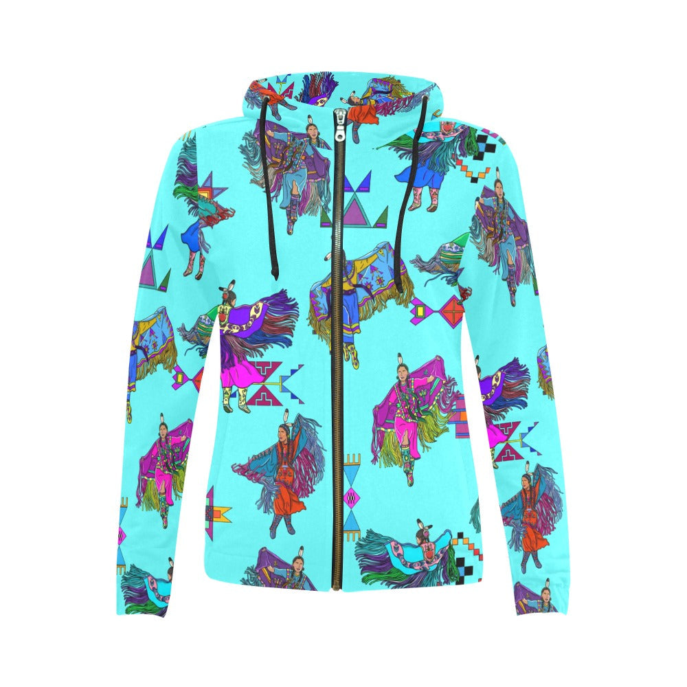 Women's Fancy Dancers Turquoise Full Zip Hoodie for Women
