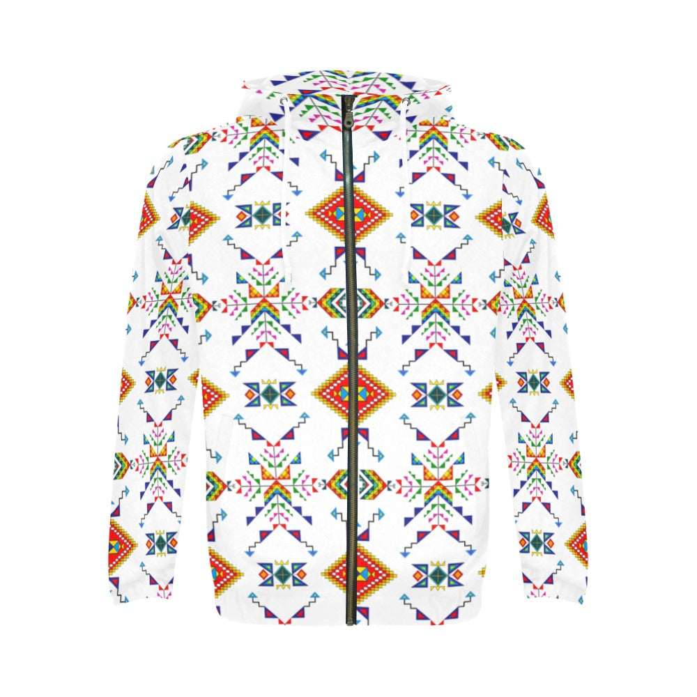 Buffalo Jump White Men's Zipper Hoodie