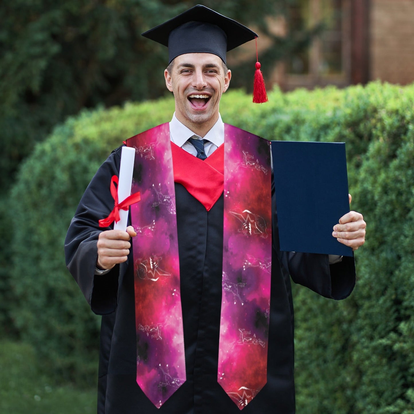 Animal Ancestors 8 Gaseous Clouds Pink and Red Graduation Stole