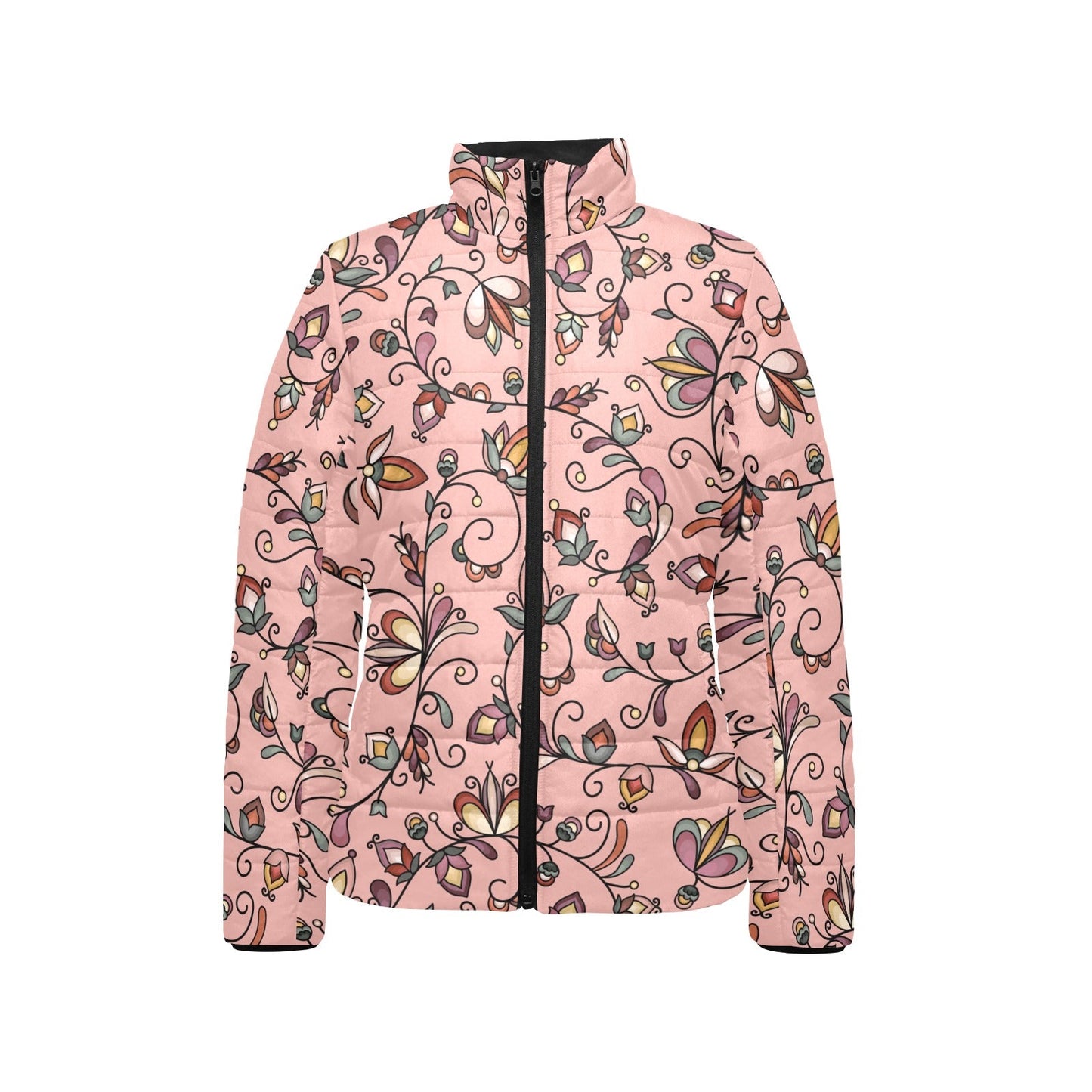 Burnt Sky Petals Peach Women's Stand Collar Padded Jacket
