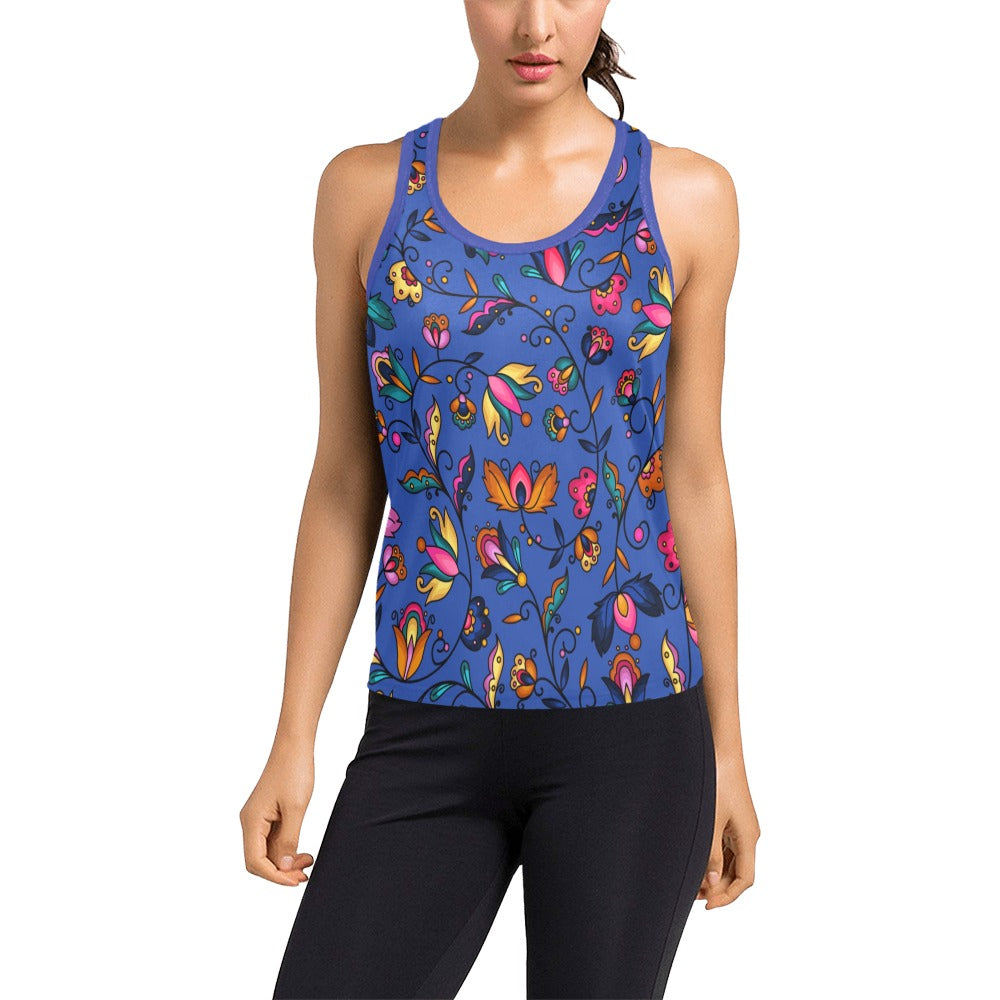 Copper Prairie Petals Blue Women's Racerback Tank Top