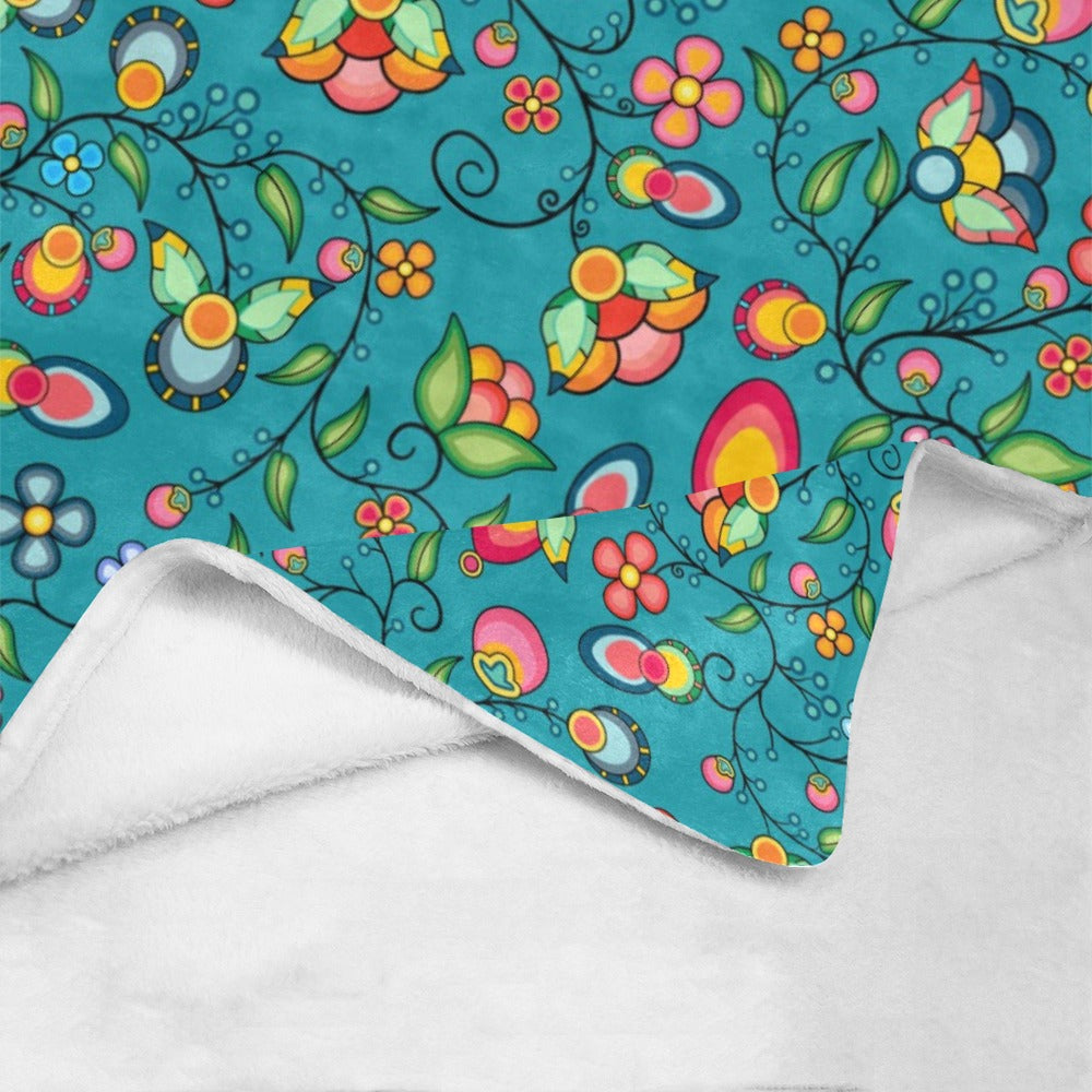 Floral Bounty Teal X-Large Micro Fleece Blanket