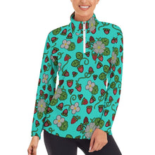 Load image into Gallery viewer, Strawberry Dreams Turquoise Long Sleeve Yoga Shirt
