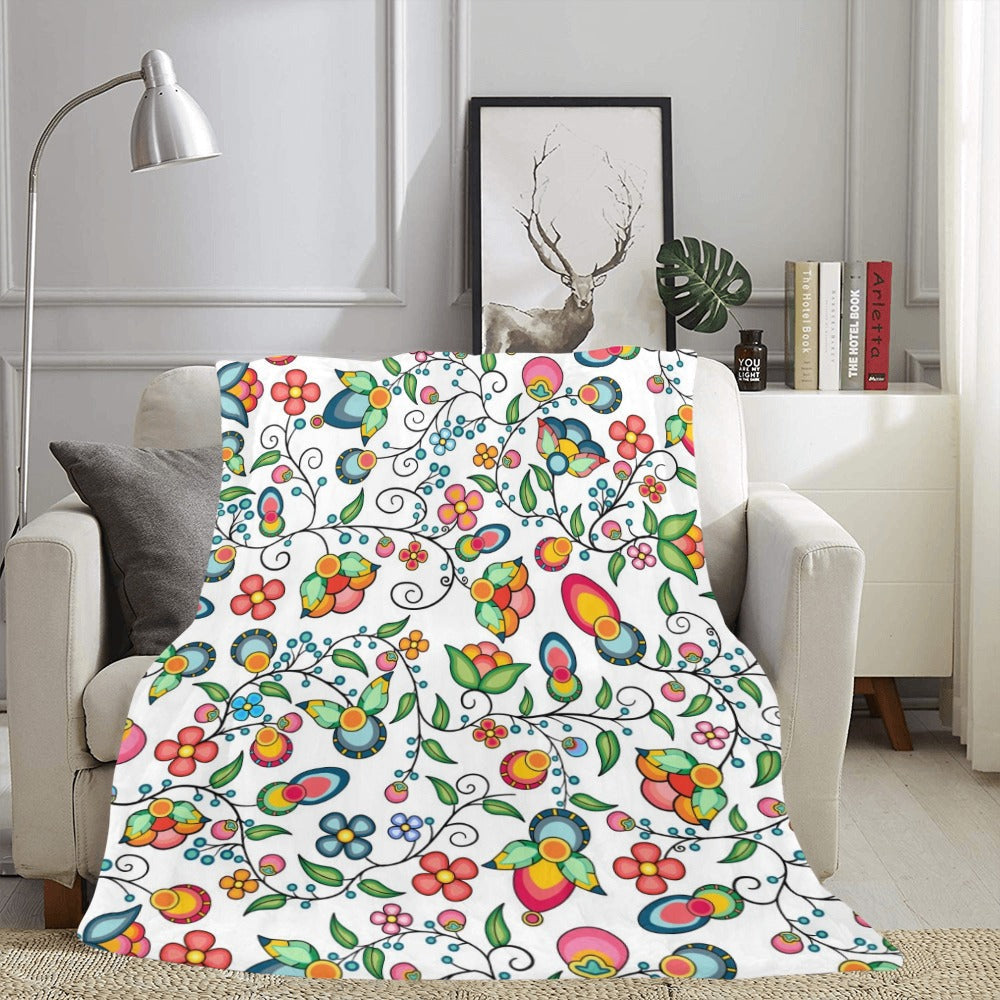 Floral Bounty White X-Large Micro Fleece Blanket
