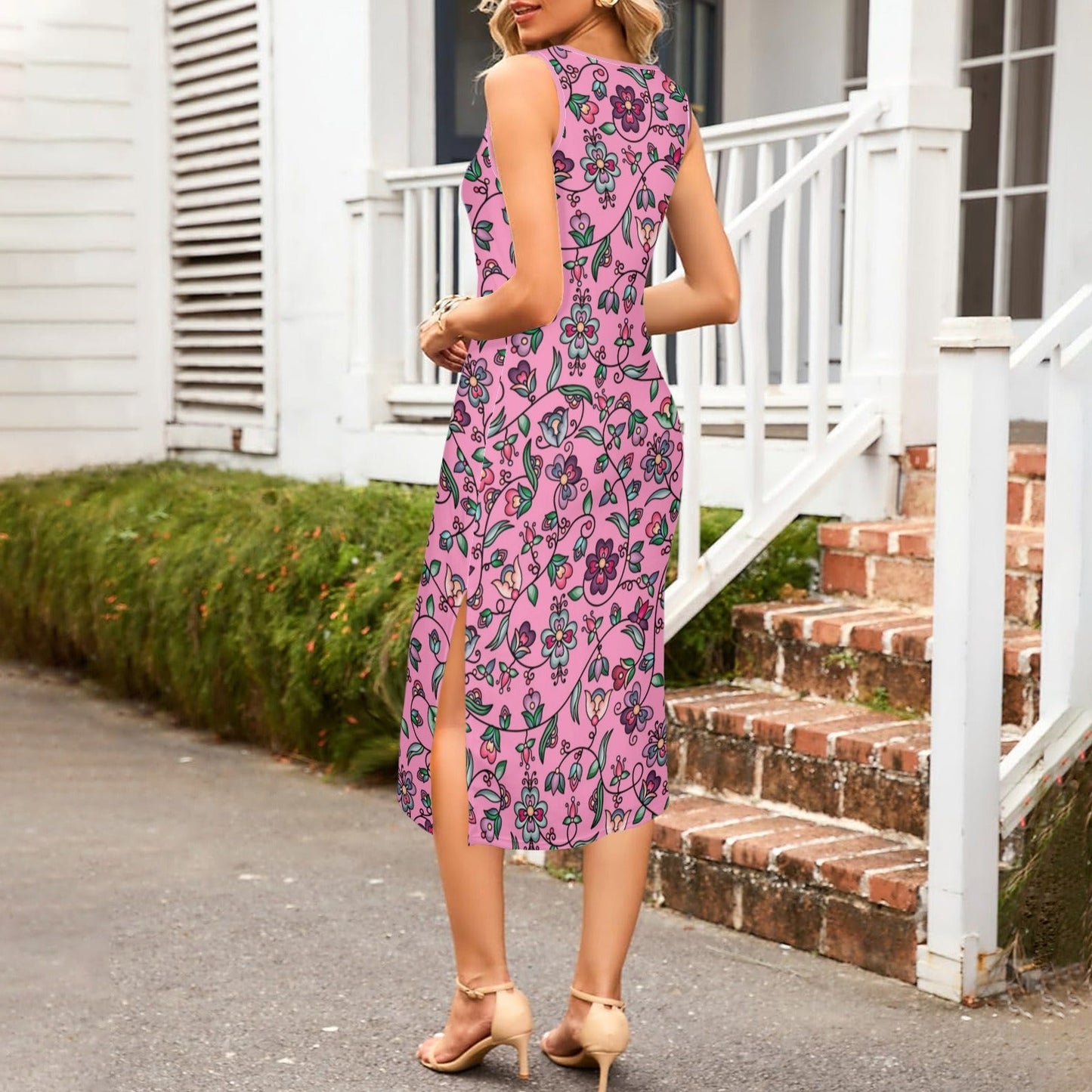 Amber Evening Garland Pink Phaedra Sleeveless Open Fork Long Dress