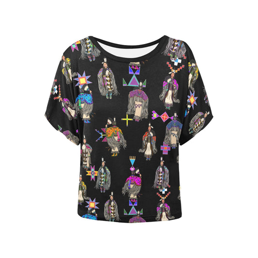 Women's Tradish Dancers Black Women's Batwing-Sleeved Blouse T shirt