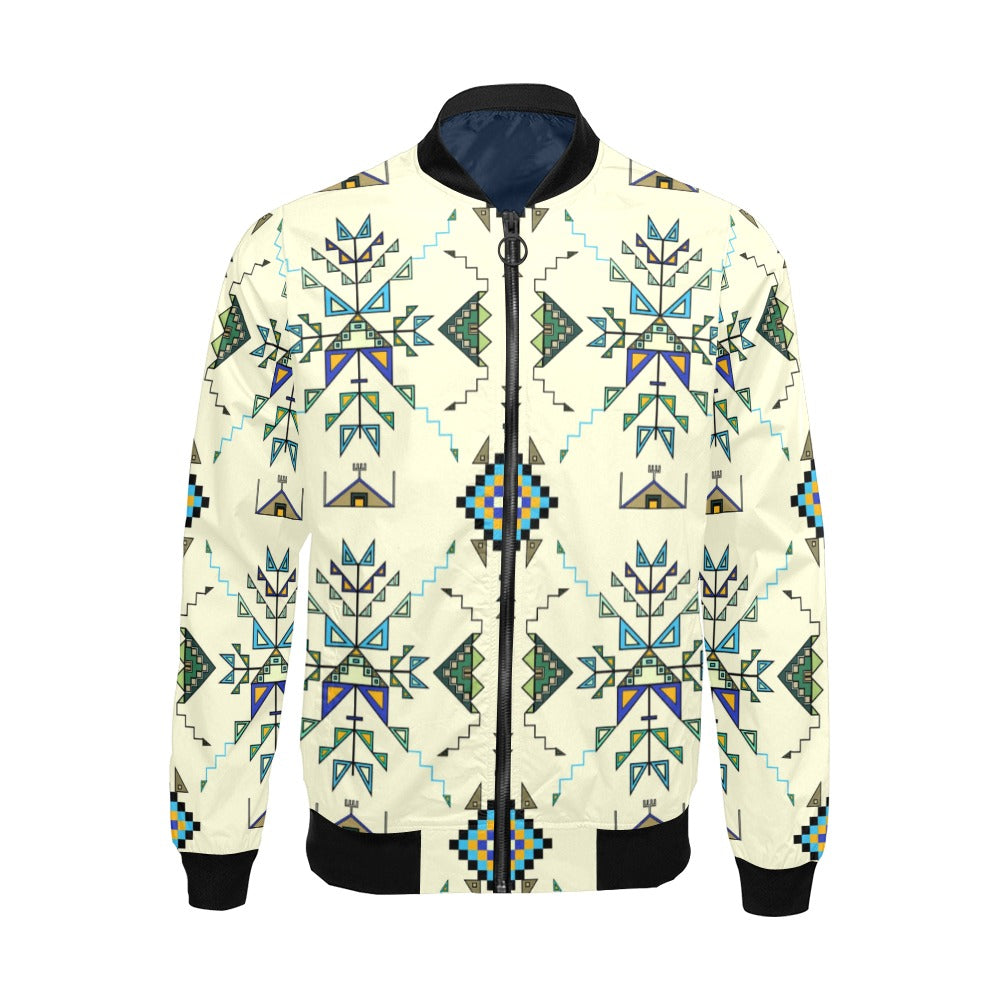 Bear Shield Cream Bomber Jacket for Men
